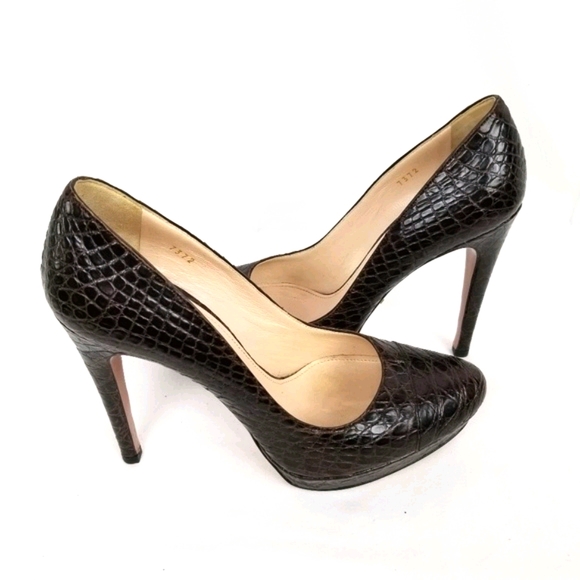 Prada Shoes - Prada Brown Textured Leather Stiletto Heels Pumps size 37.5